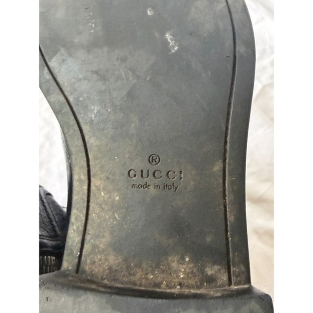 Gucci Black Pebbled‎ Leather Side Zip Ankle Moto Boots Womens 37.5 - Picture 7 of 8